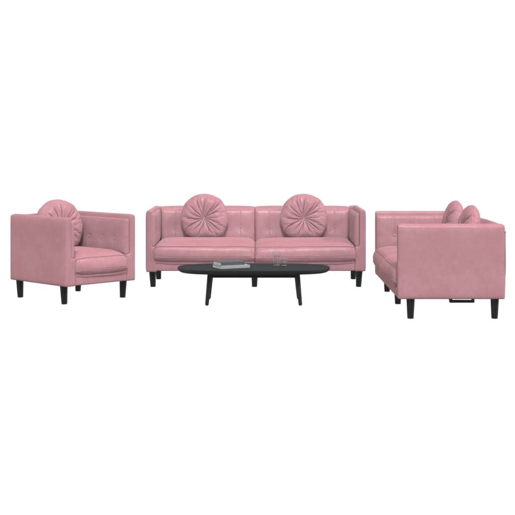 3-dijelni set sofa s jastucima ružičasti baršunasti