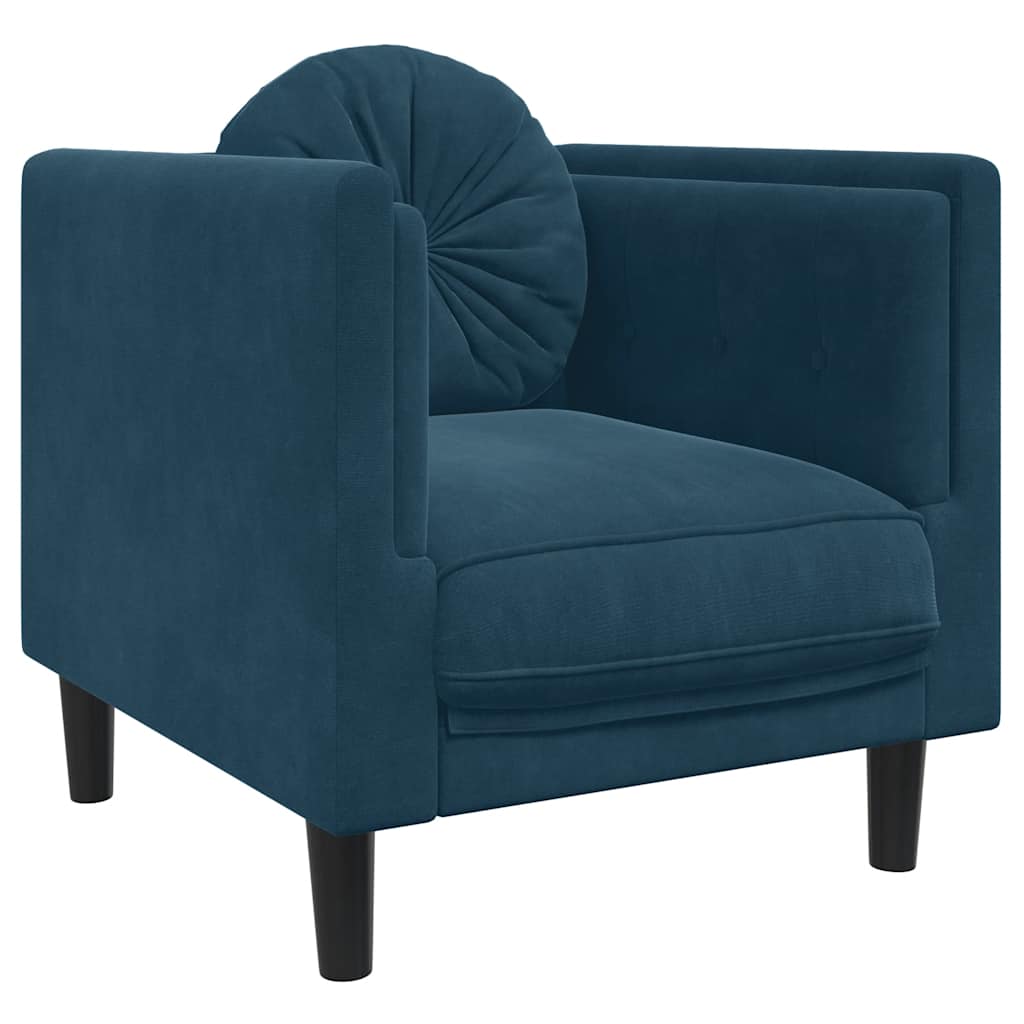 3-dijelni set sofa s jastucima plavi baršunasti