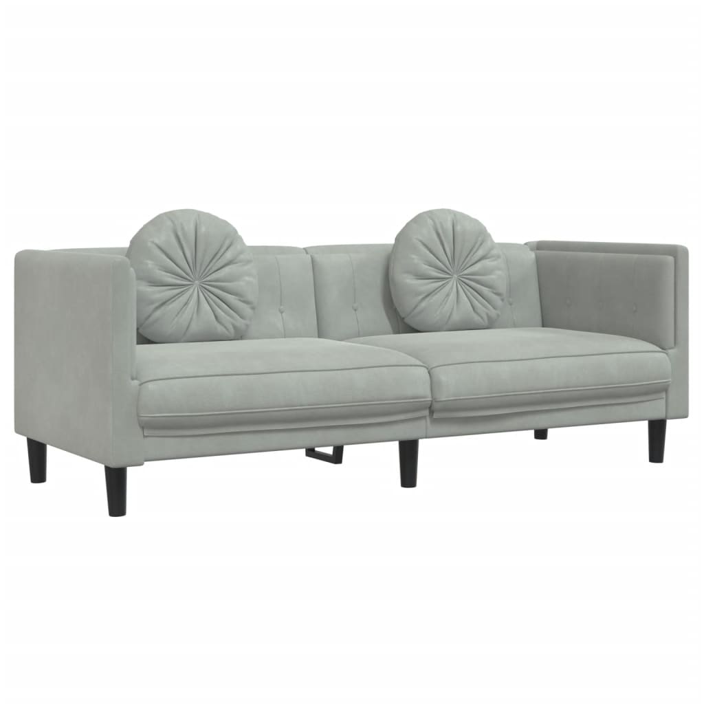 2-dijelni set sofa s jastucima svjetlosivi baršunasti