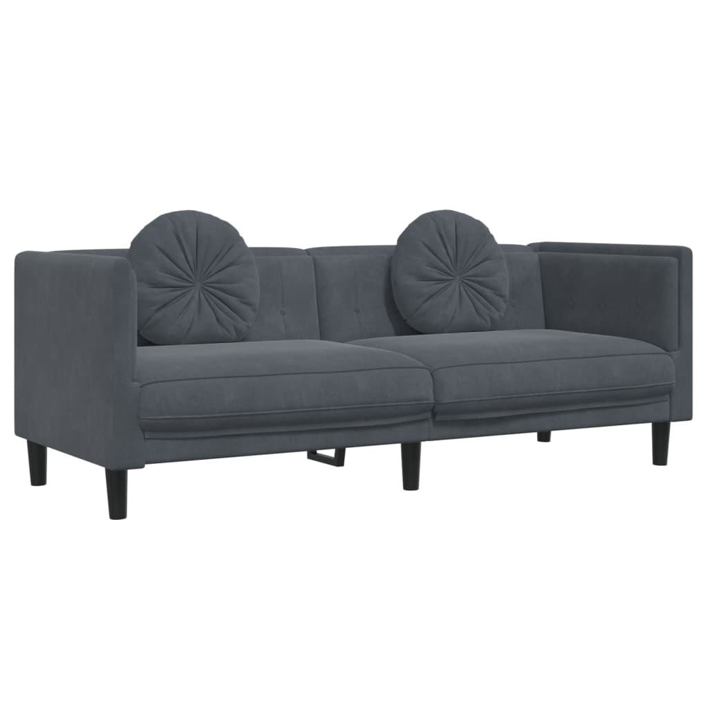 2-dijelni set sofa s jastucima tamnosivi baršunasti