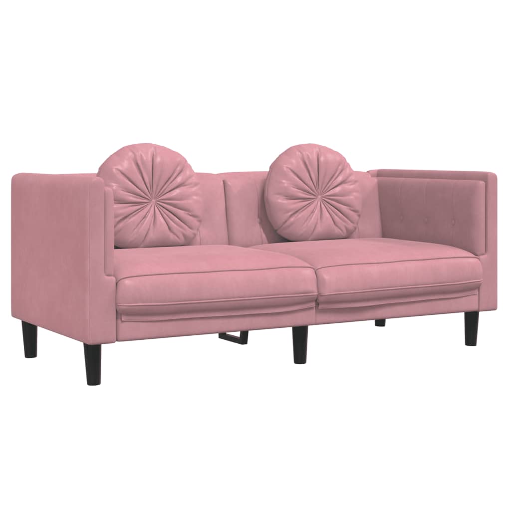 2-dijelni set sofa s jastucima ružičasti baršunasti