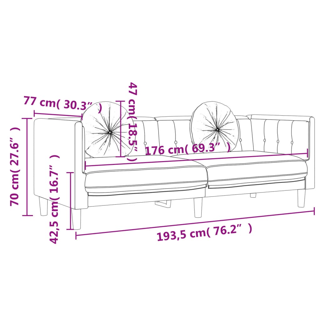2-dijelni set sofa s jastucima ružičasti baršunasti