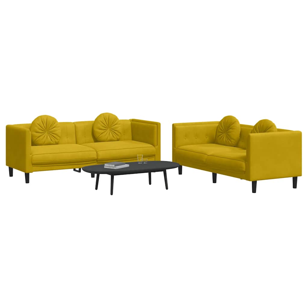 2-dijelni set sofa s jastucima žuti baršunasti