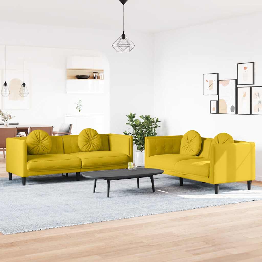 2-dijelni set sofa s jastucima žuti baršunasti