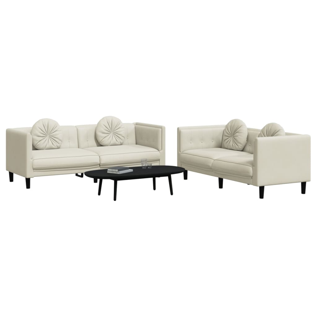 2-dijelni set sofa s jastucima krem baršunasti