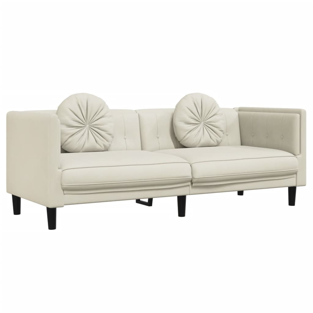 2-dijelni set sofa s jastucima krem baršunasti