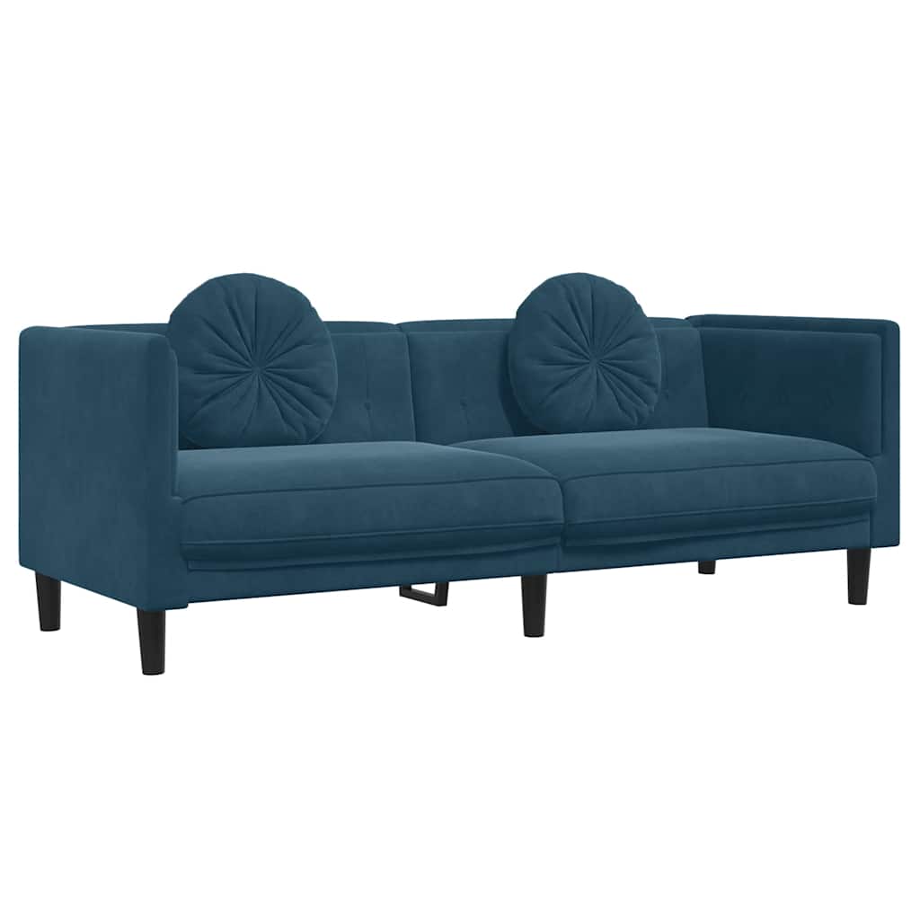 2-dijelni set sofa s jastucima plavi baršunasti
