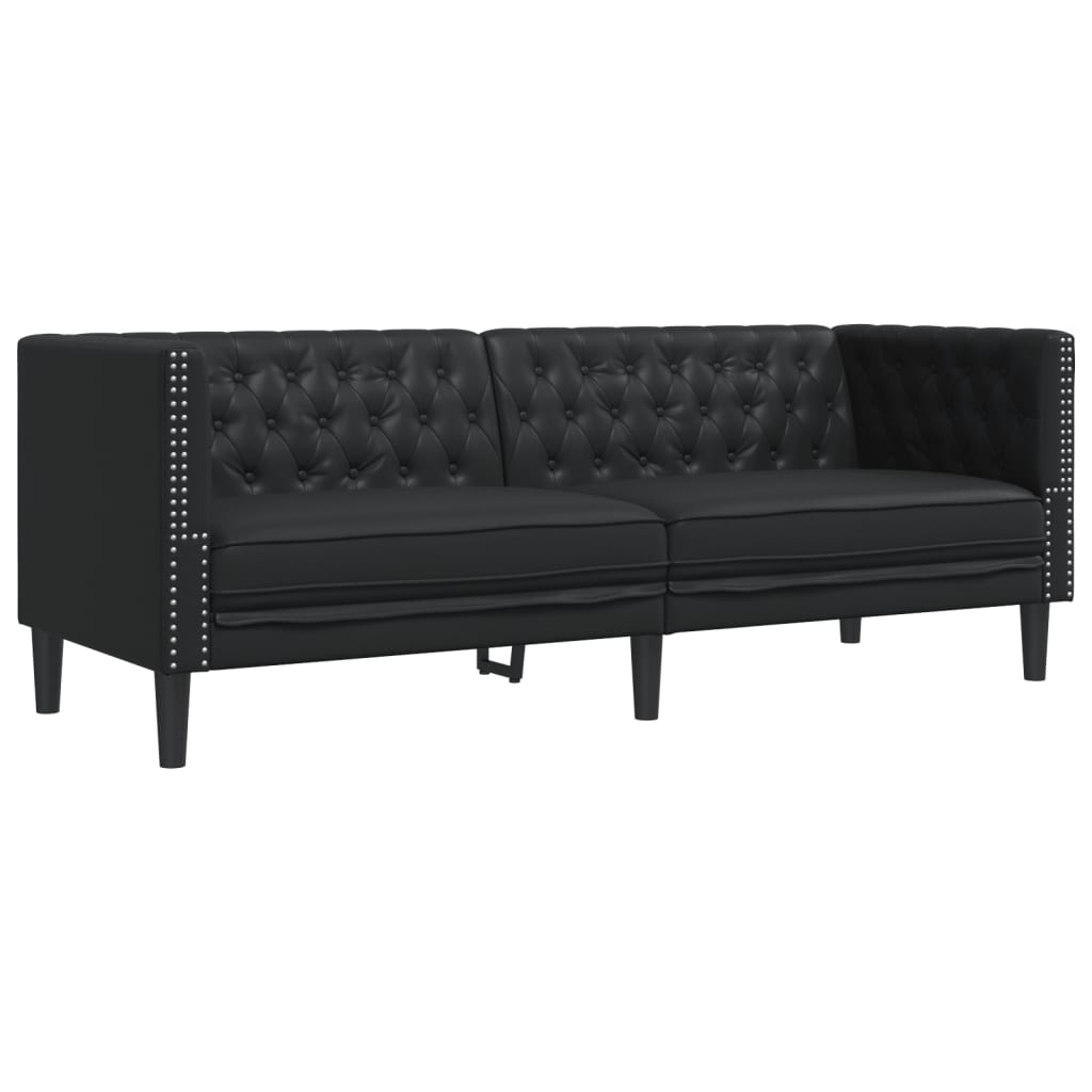 3-dijelna sofa Chesterfield crna umjetna koža