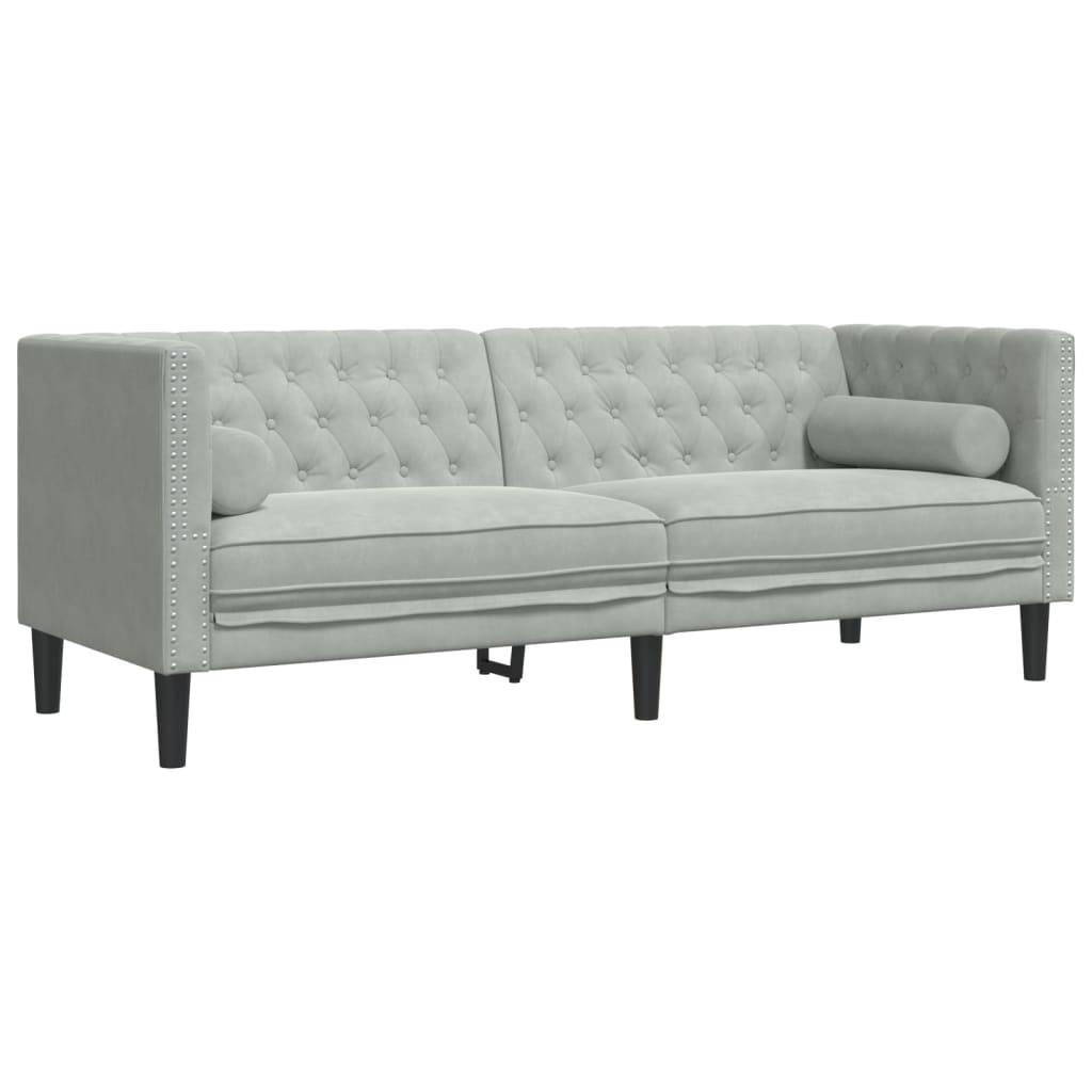 3-dijelni set sofa Chesterfield svjetlosivi baršunasti