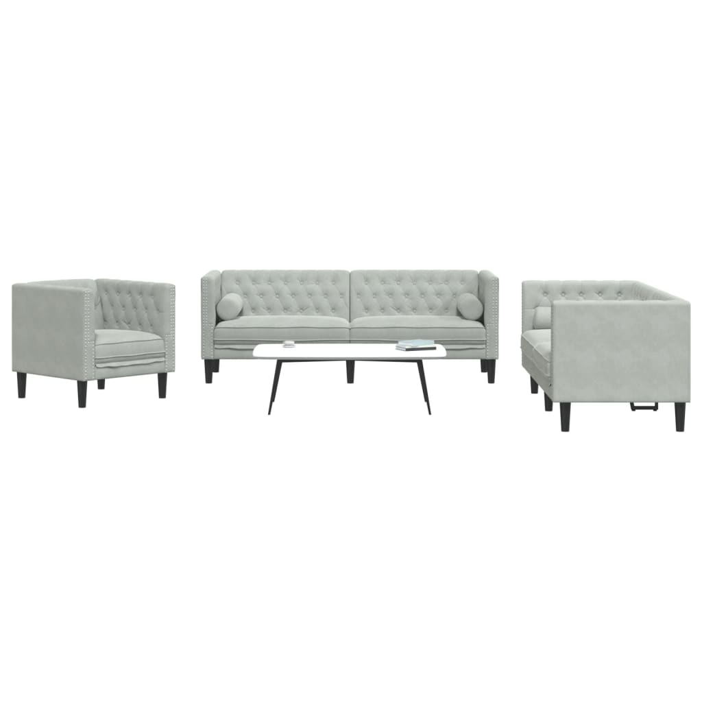 3-dijelni set sofa Chesterfield svjetlosivi baršunasti