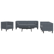 3-dijelni set sofa Chesterfield tamnosivi baršunasti