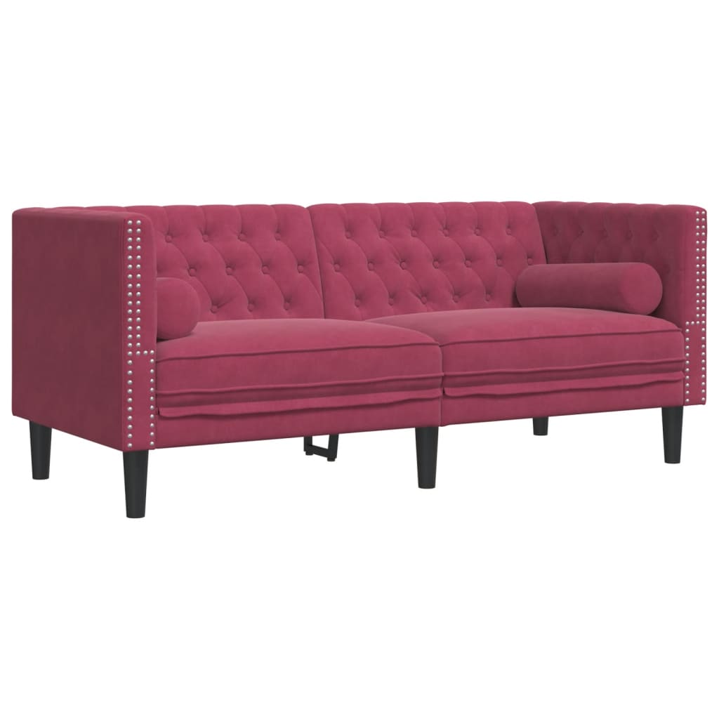 3-dijelni set sofa Chesterfield crvena boja vina baršunasti