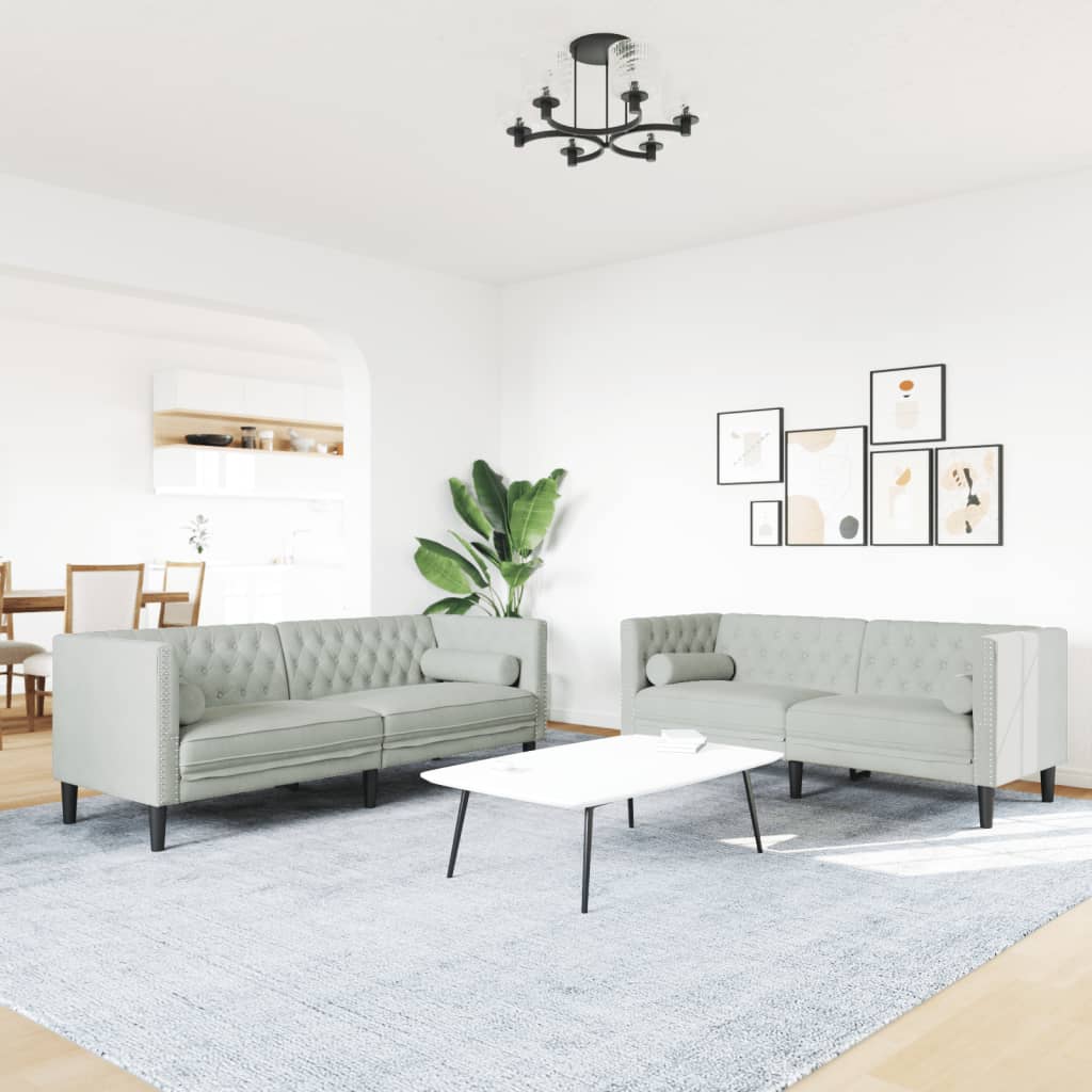 2-dijelni set sofa Chesterfield svjetlosivi baršunasti