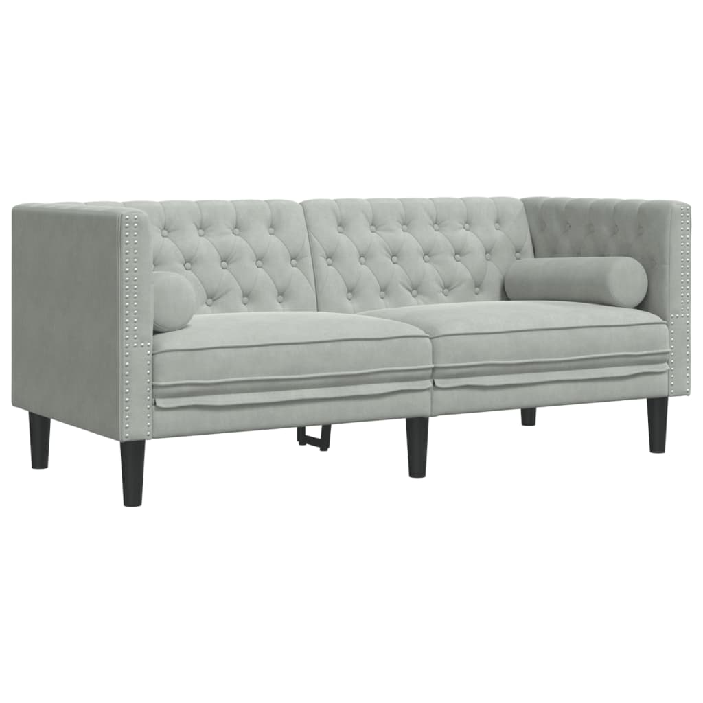 2-dijelni set sofa Chesterfield svjetlosivi baršunasti