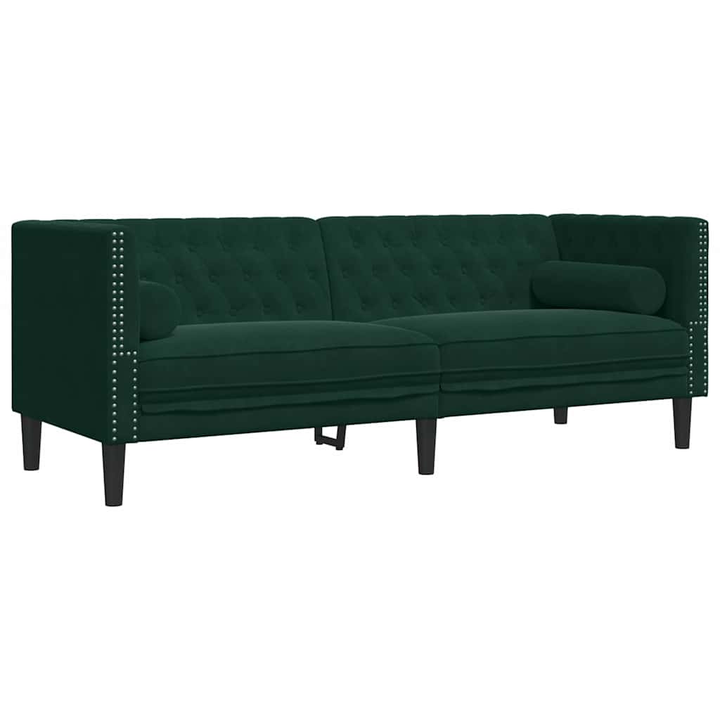 2-dijelni set sofa Chesterfield tamnozeleni baršunasti