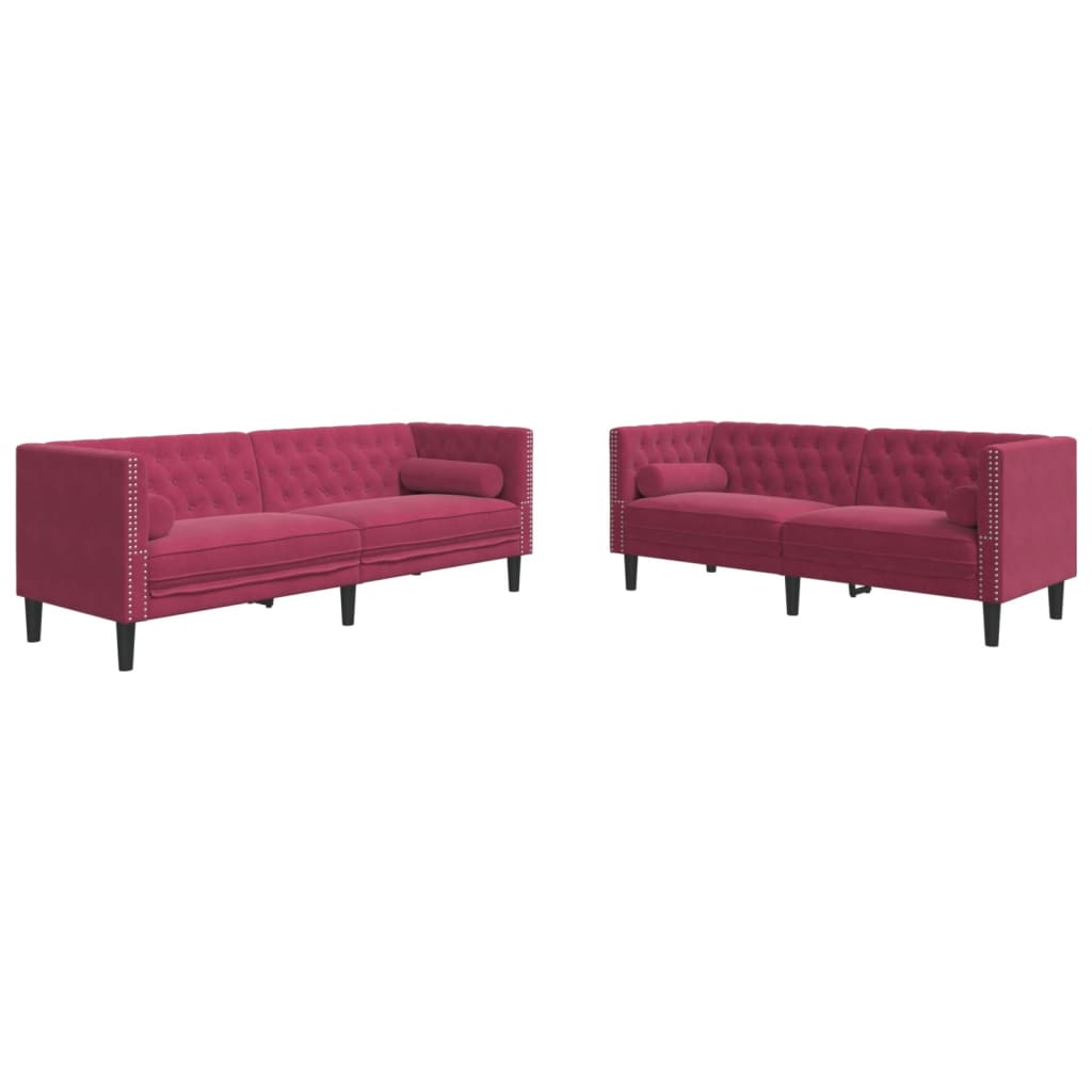 2-dijelni set sofa Chesterfield crvena boja vina baršunasti
