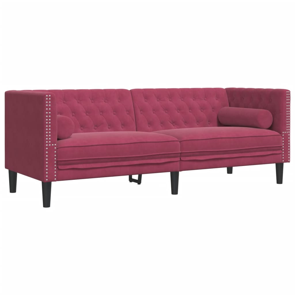 2-dijelni set sofa Chesterfield crvena boja vina baršunasti