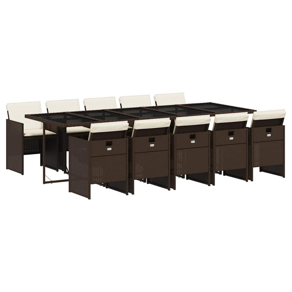 11-dijelni vrtni blagovaonski set s jastucima poliratan smeđi