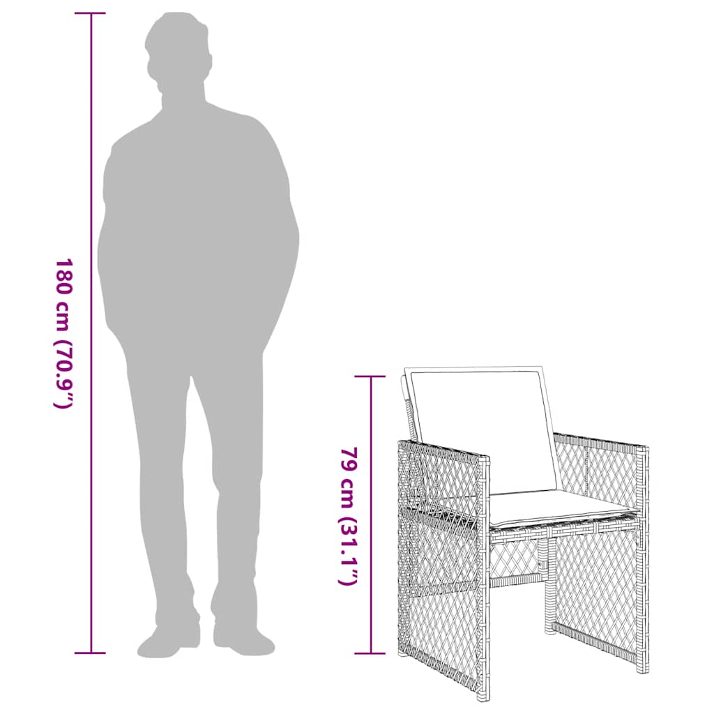 9-dijelni vrtni blagovaonski set od poliratana s jastucima sivi