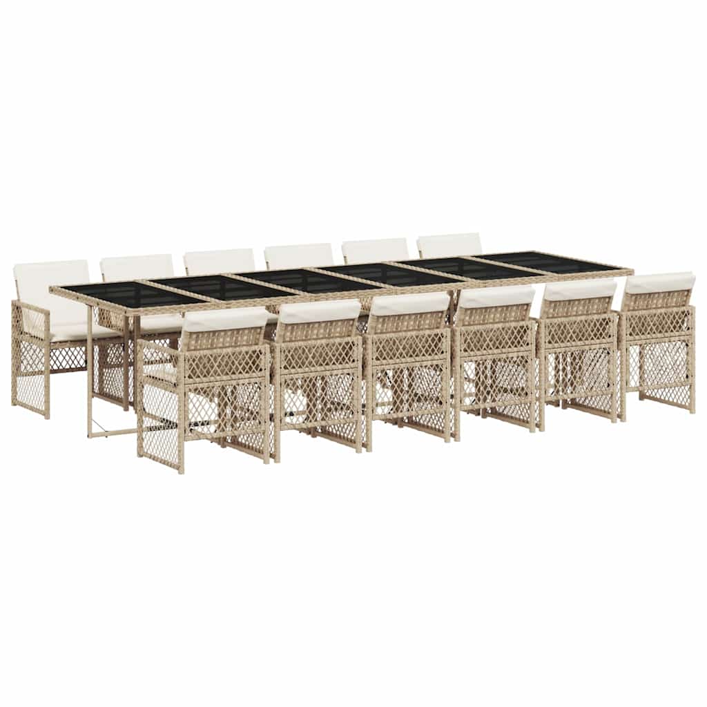 13-dijelni vrtni blagovaonski set od poliratana s jastucima bež