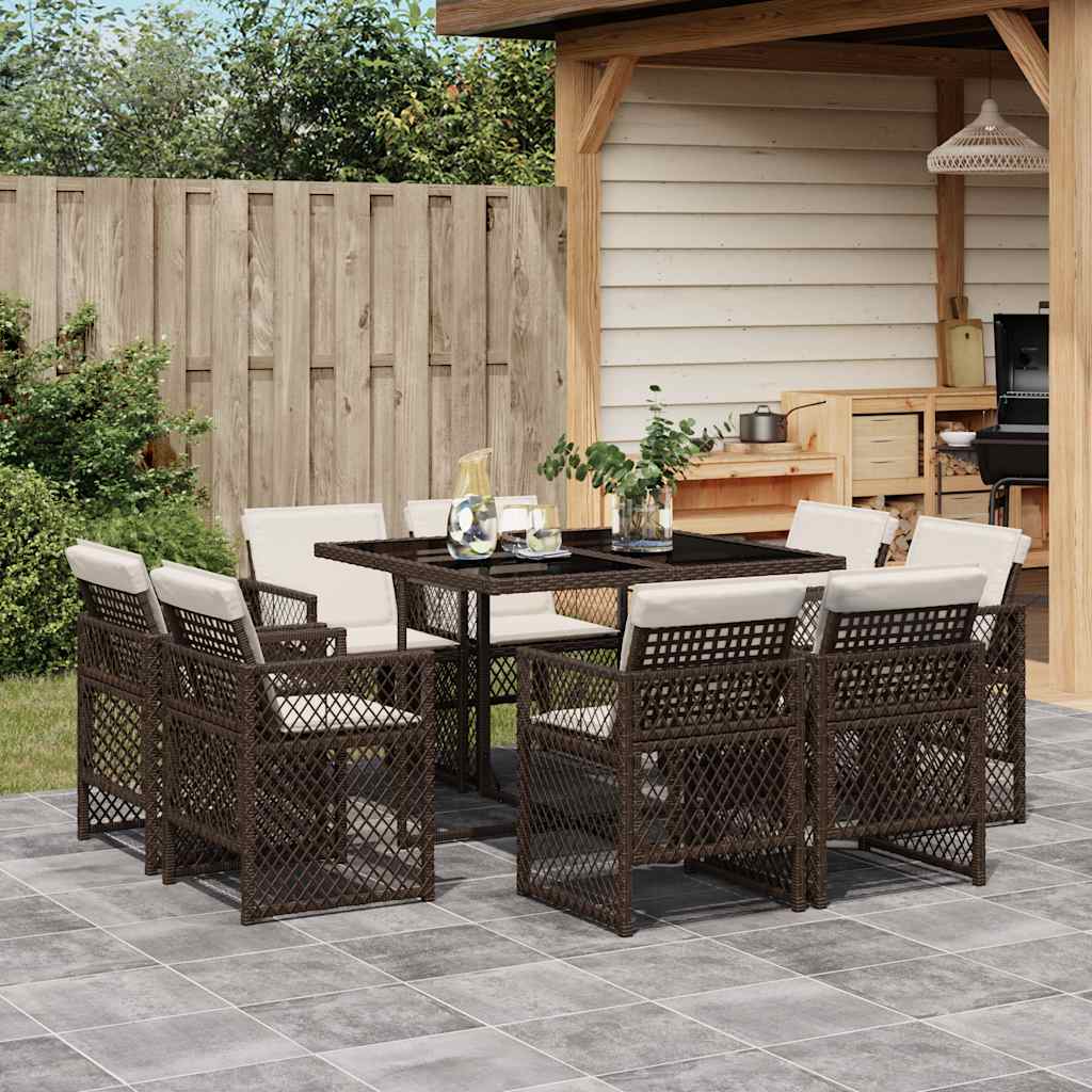 Vrtni blagovaonski set od 9 dijelova s jastucima, smeđi poliratan