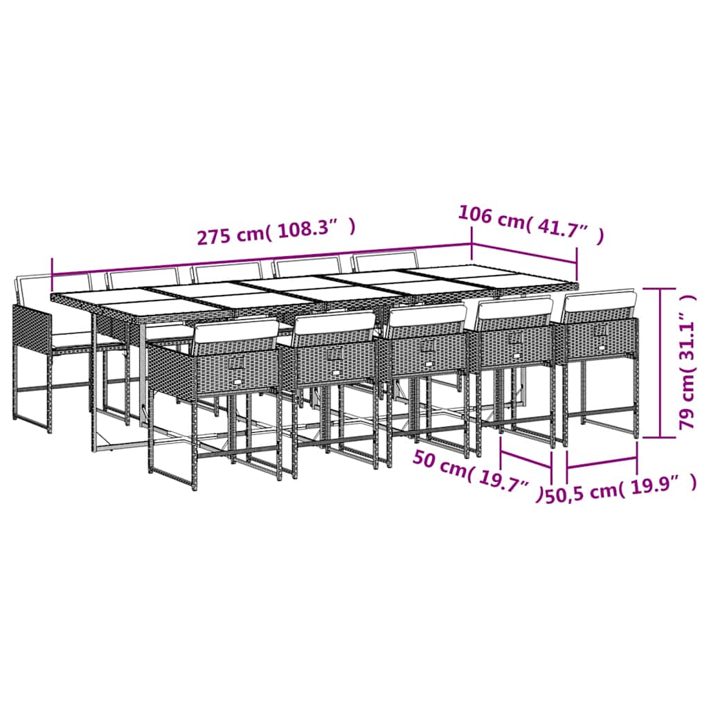 11-dijelni vrtni blagovaonski set s jastucima svijetlosivi