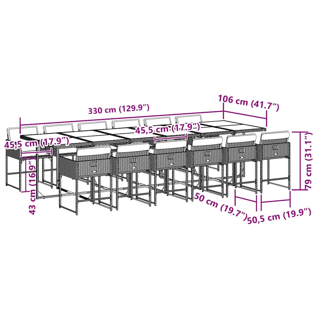 13-dijelni vrtni blagovaonski set s jastucima poliratan sivi