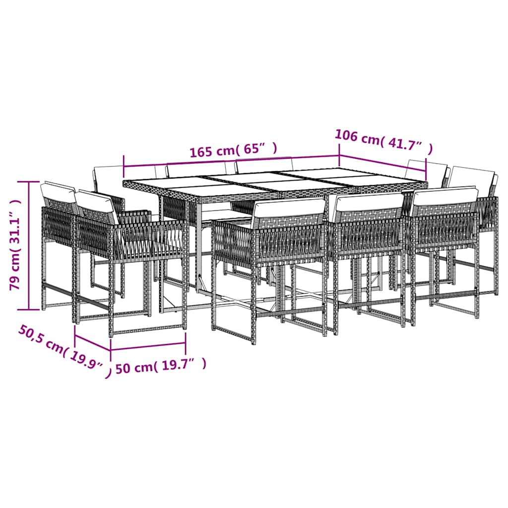 11-dijelni vrtni blagovaonski set s jastucima poliratan smeđi
