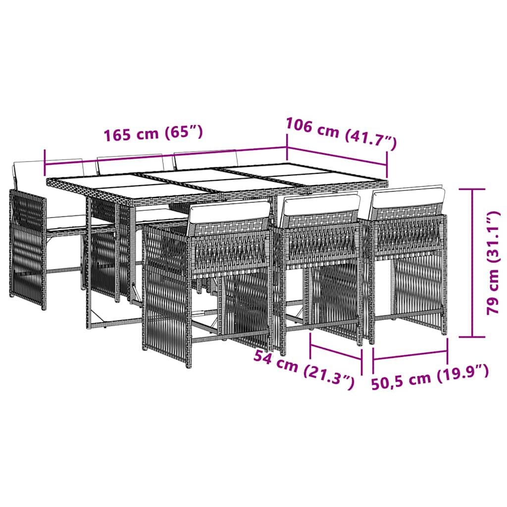 7-dijelni vrtni blagovaonski set od poliratana s jastucima bež