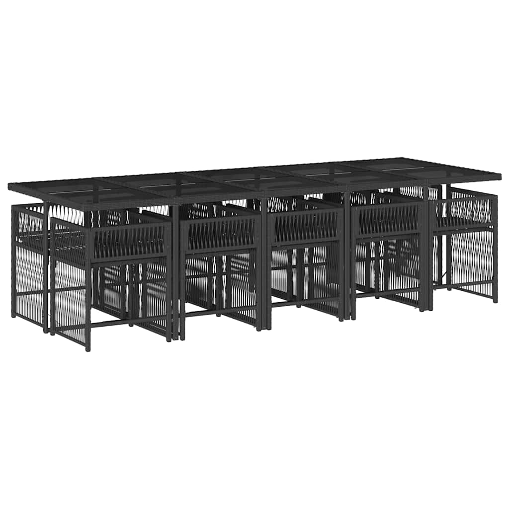 11-dijelni vrtni blagovaonski set s jastucima poliratan crni