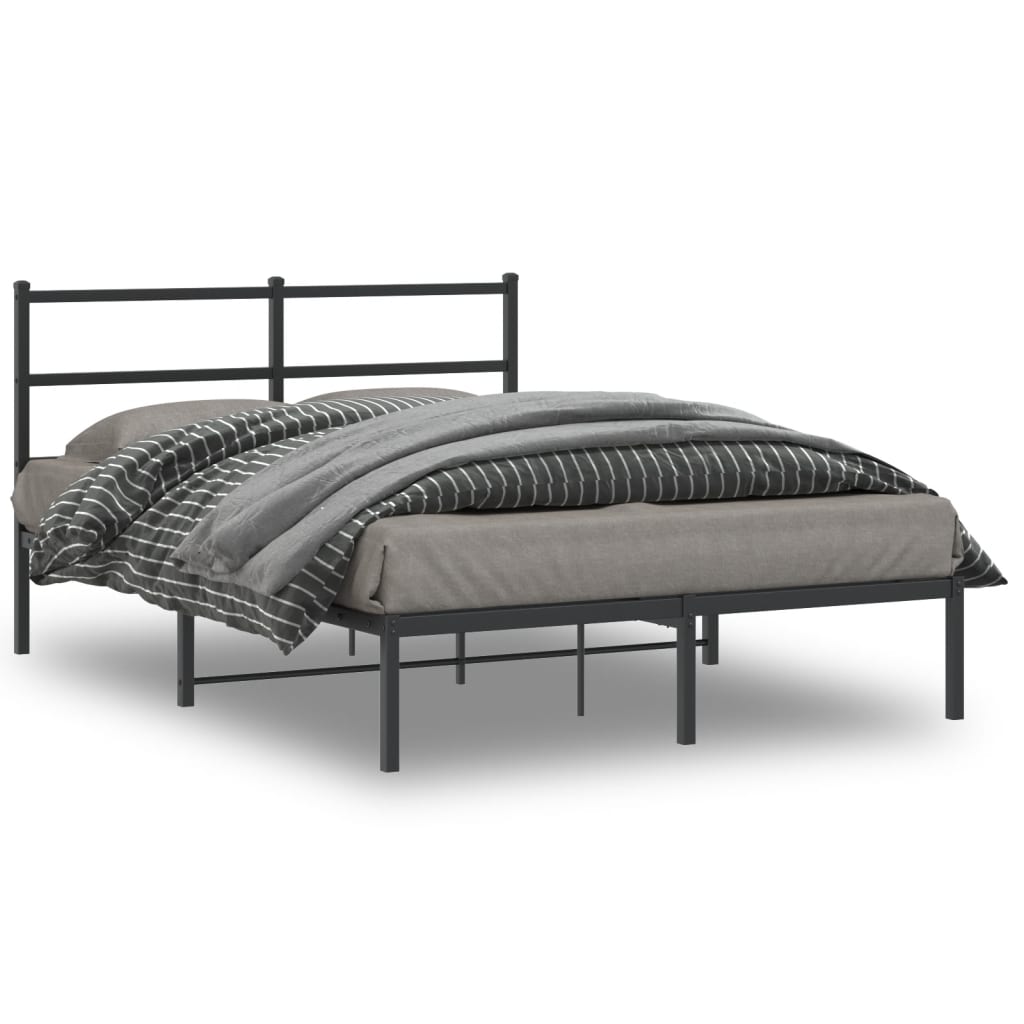 Metalni okvir za krevet s uzglavljem crni 135x190 cm