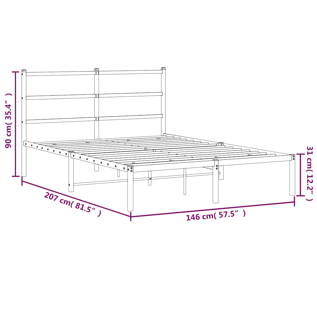 Metalni okvir za krevet s uzglavljem crni 140x200 cm