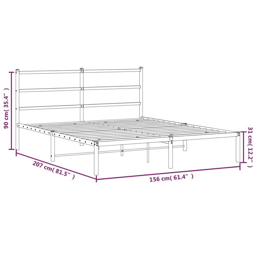 Metalni okvir za krevet s uzglavljem crni 150x200 cm