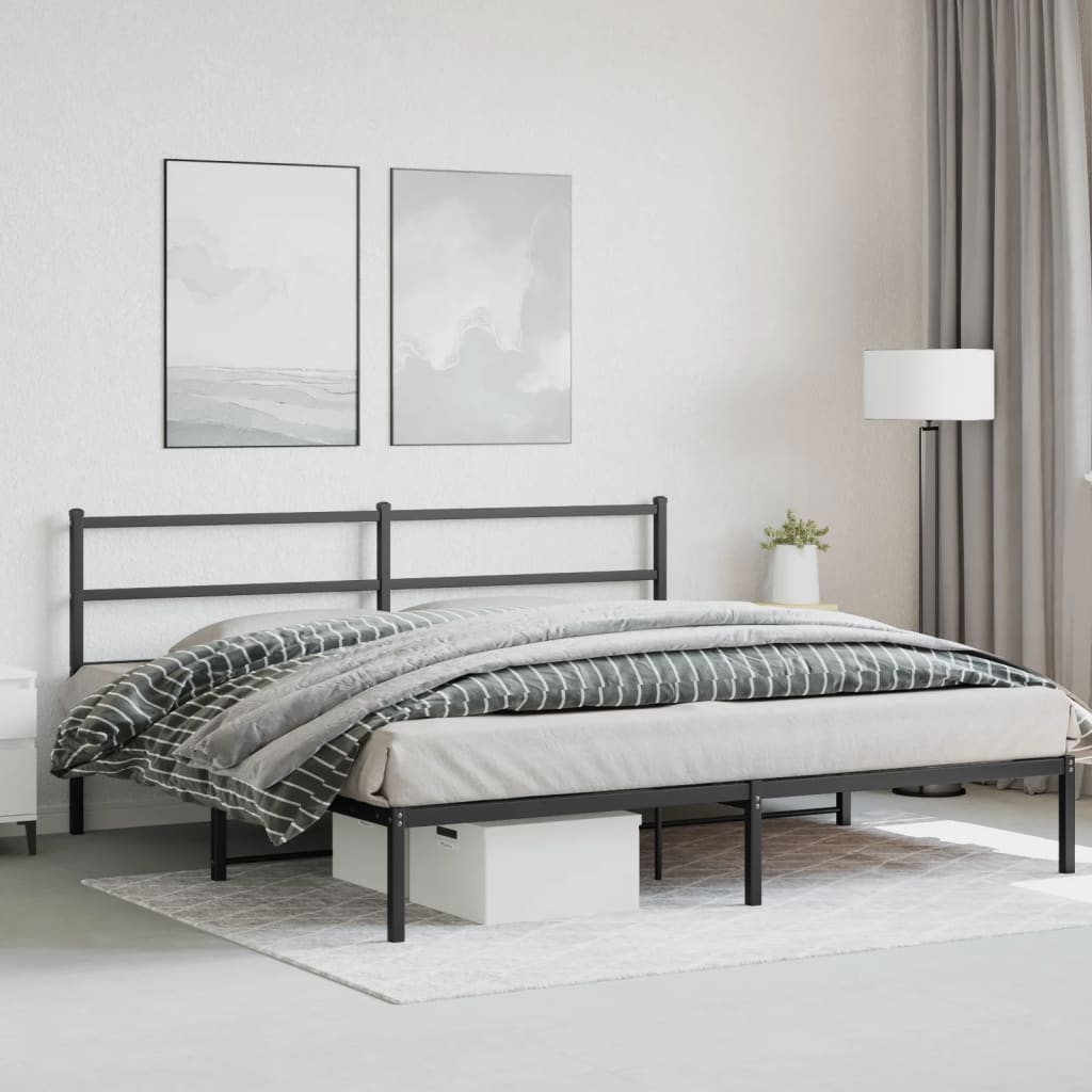Metalni okvir za krevet s uzglavljem crni 200x200 cm