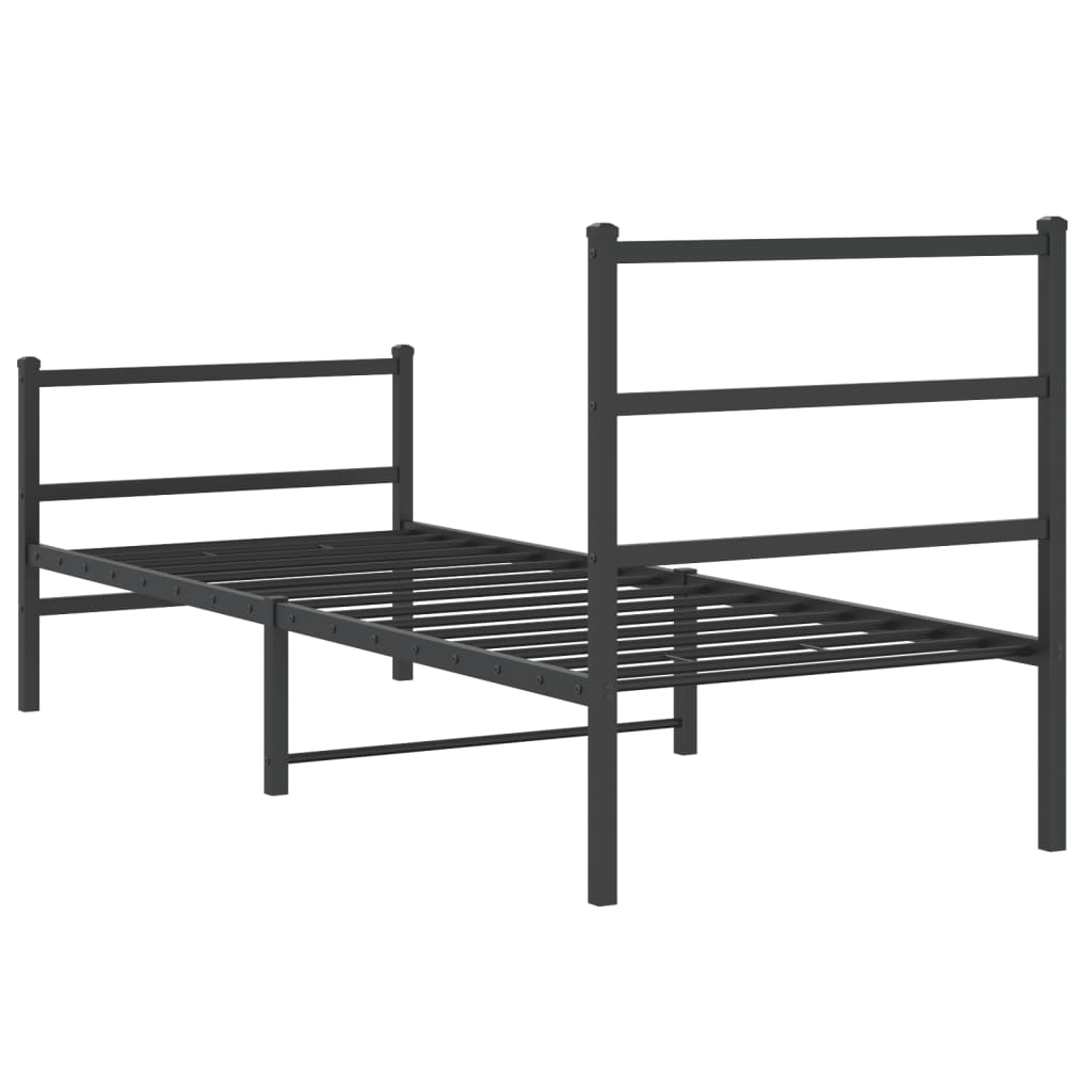 Metalni okvir kreveta s uzglavljem i podnožjem crni 75 x 190 cm