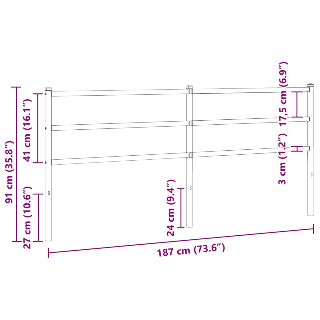 Metalno zamjensko uzglavlje crno 180 cm