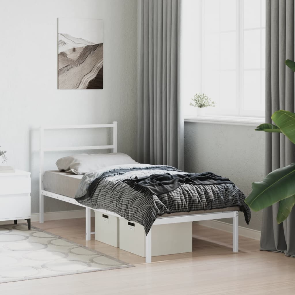 Metalni okvir za krevet s uzglavljem bijeli 80x200 cm