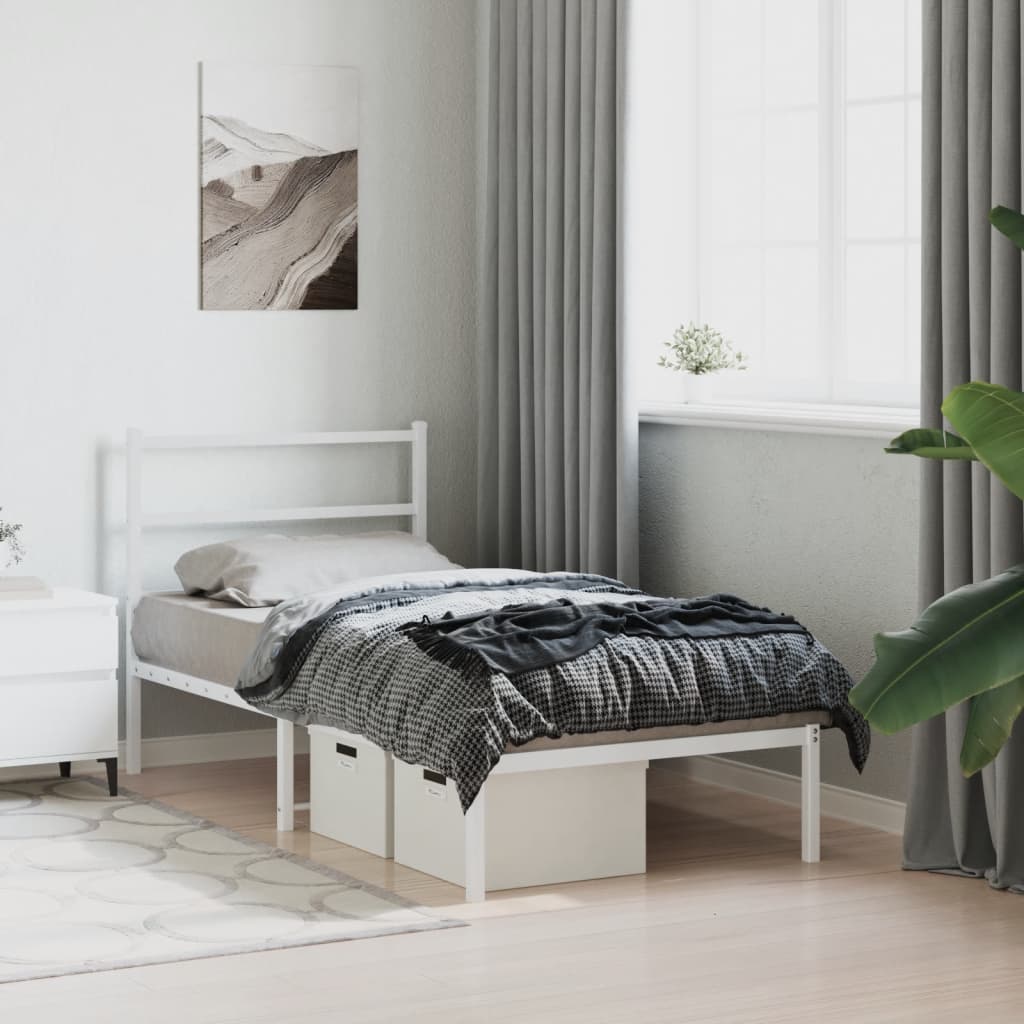 Metalni okvir za krevet s uzglavljem bijeli 90 x 190 cm
