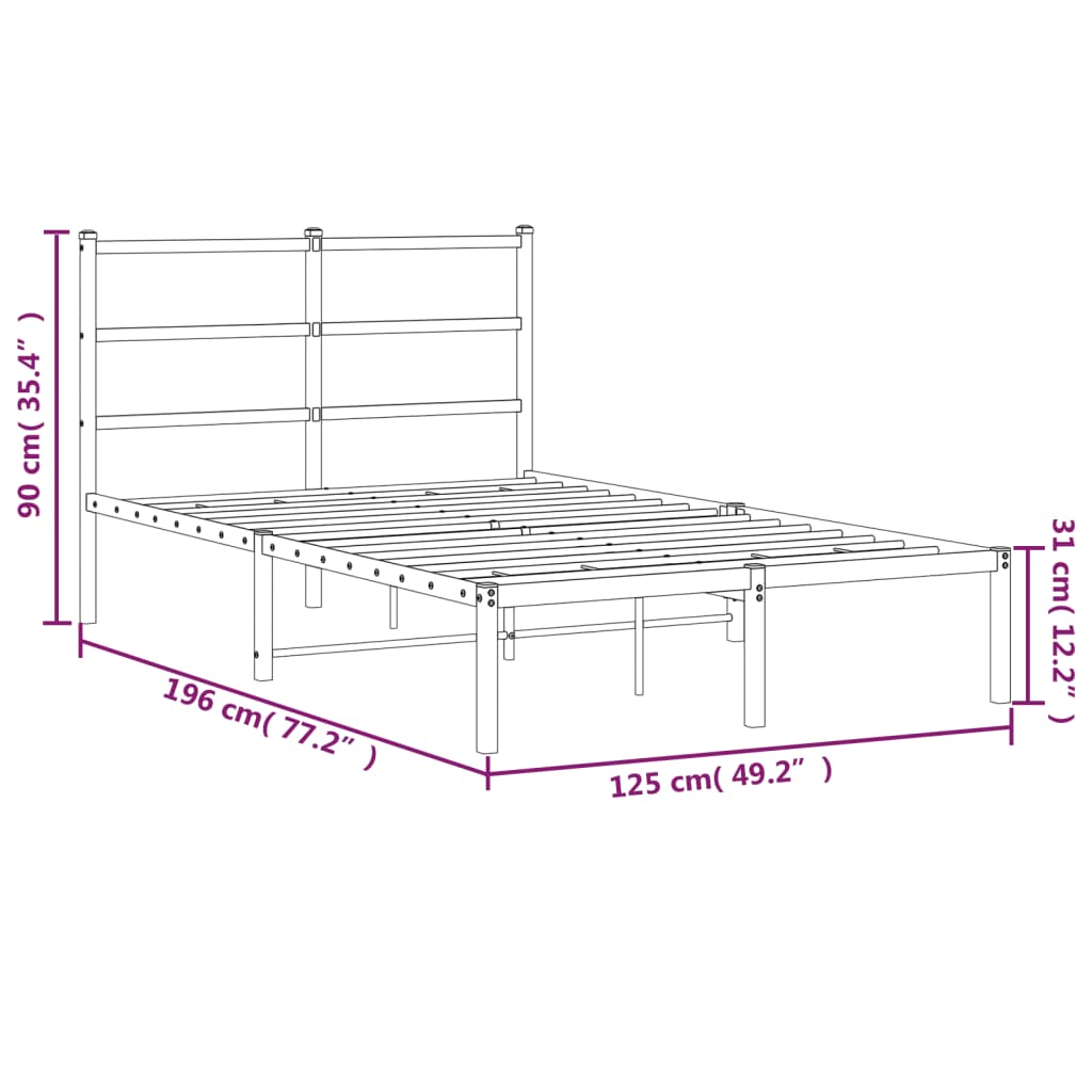 Metalni okvir za krevet s uzglavljem bijeli 120 x 190 cm