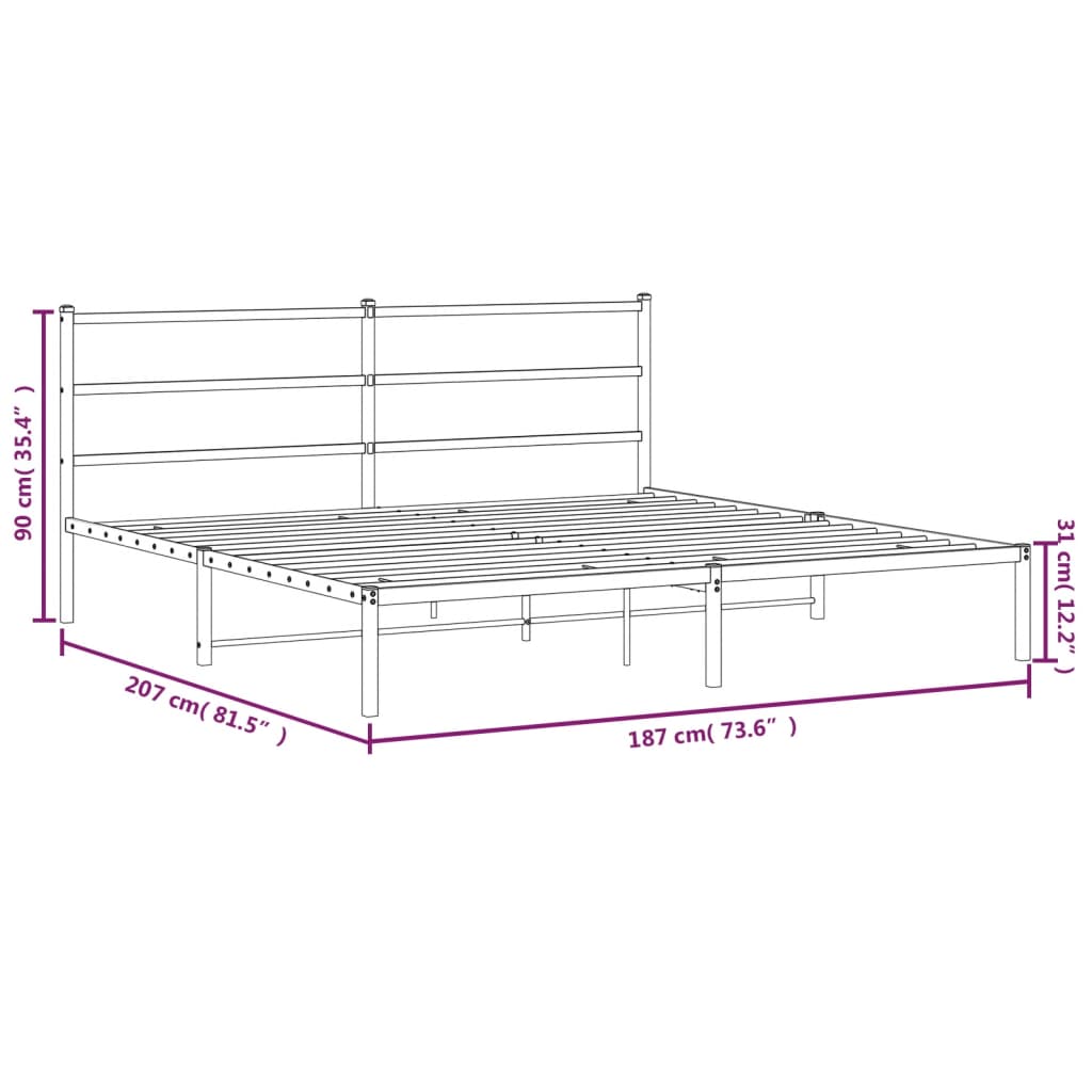 Metalni okvir za krevet s uzglavljem bijeli 180x200 cm