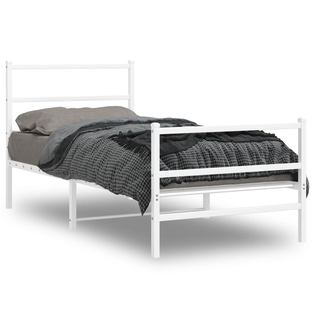 Metalni okvir kreveta s uzglavljem i podnožjem bijeli 90x190 cm
