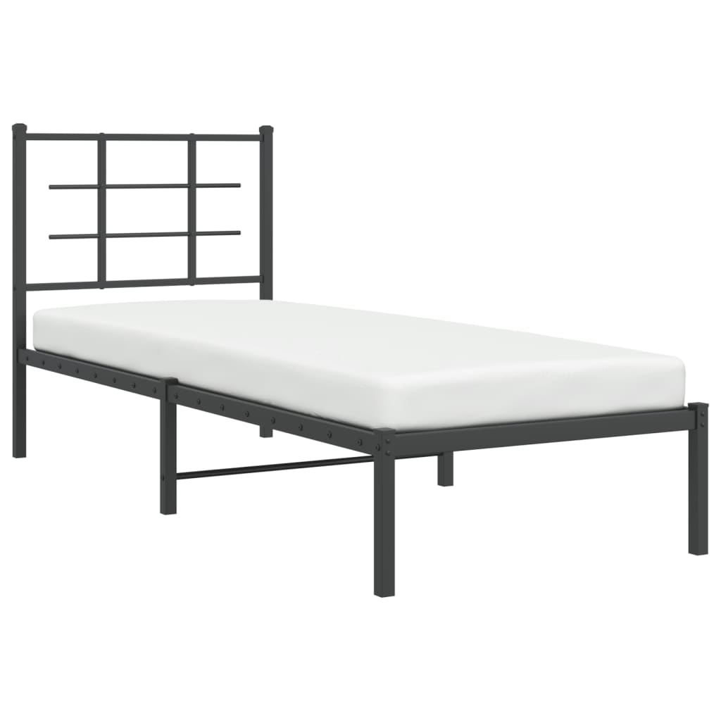 Metalni okvir za krevet s uzglavljem crni 75x190 cm