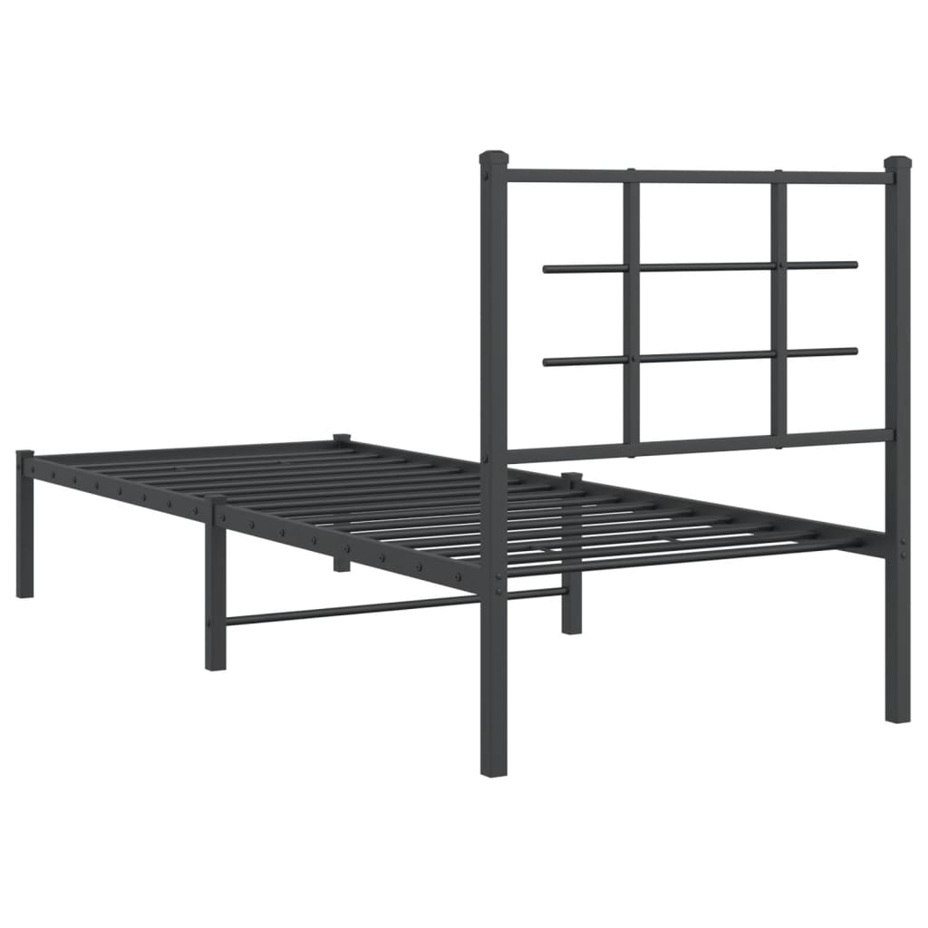 Metalni okvir za krevet s uzglavljem crni 75x190 cm