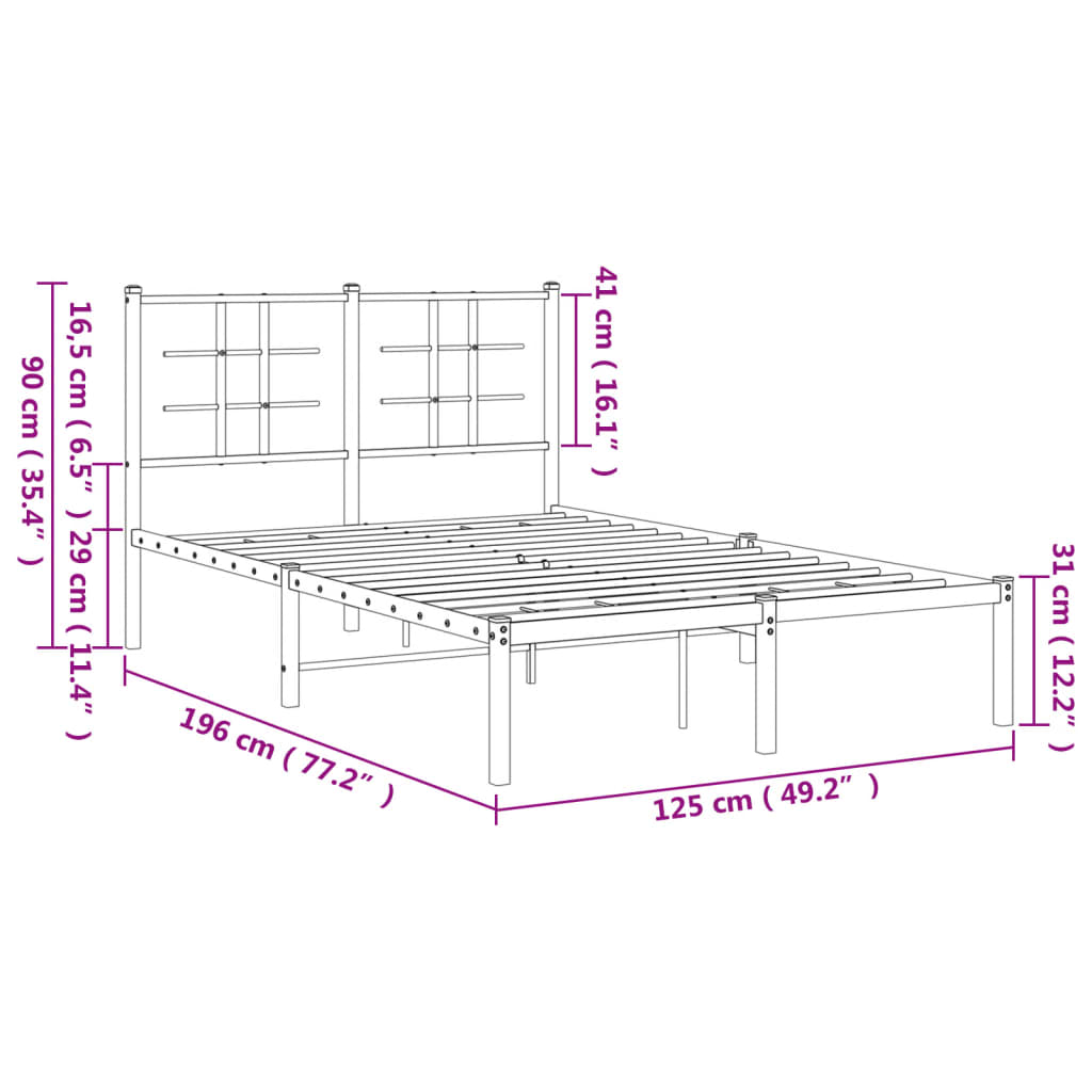 Metalni okvir za krevet s uzglavljem crni 120x190 cm