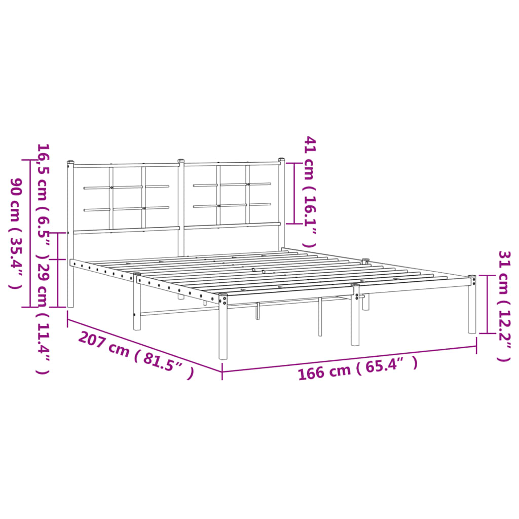 Metalni okvir za krevet s uzglavljem crni 160x200 cm