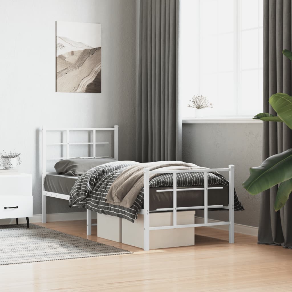 Metalni okvir kreveta uzglavlje i podnožje bijeli 75x190 cm