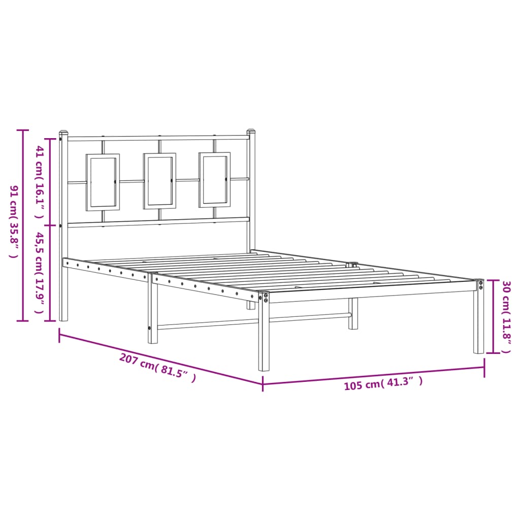 Metalni okvir za krevet s uzglavljem crni 100x200 cm