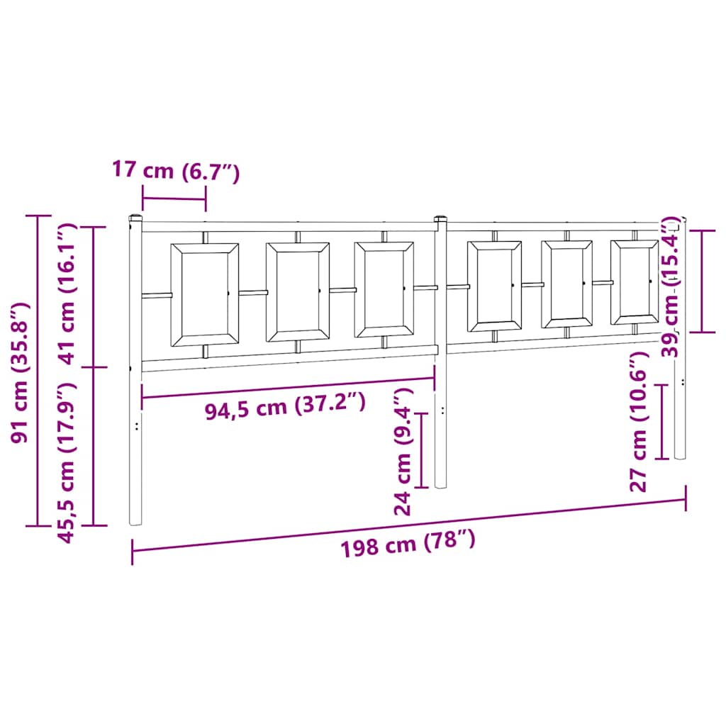 Metalno zamjensko uzglavlje crno 193 cm