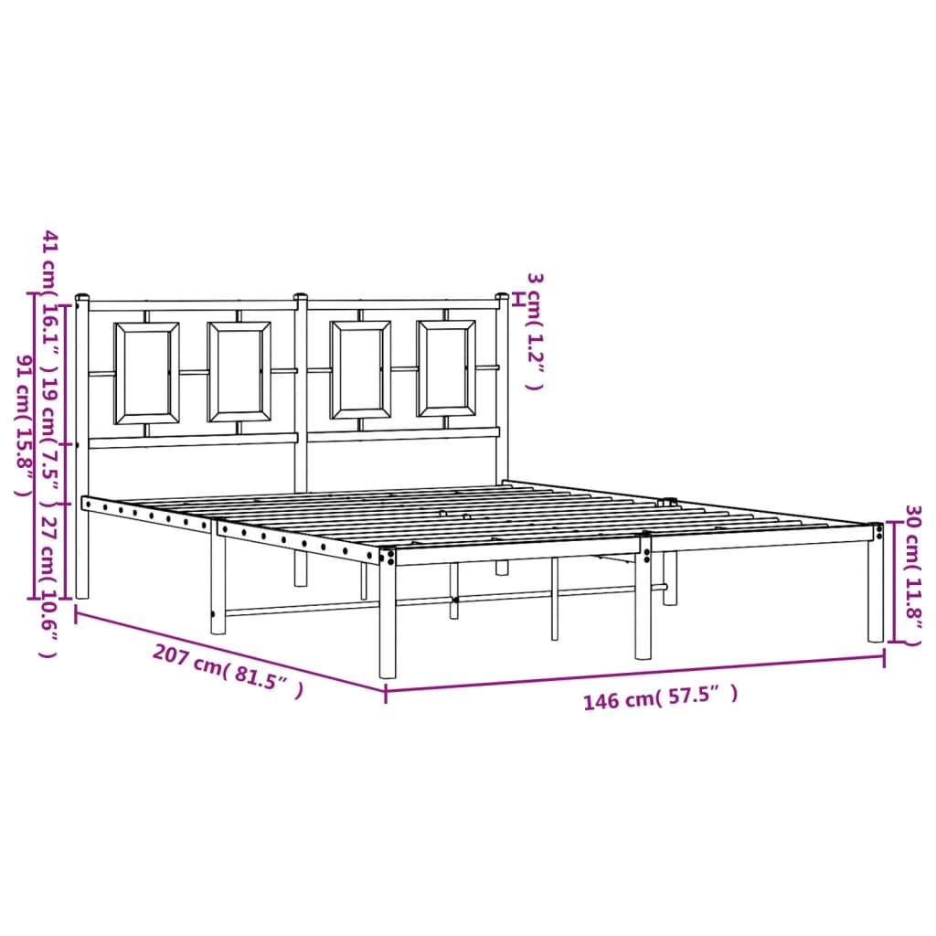 Metalni okvir za krevet s uzglavljem bijeli 140 x 200 cm