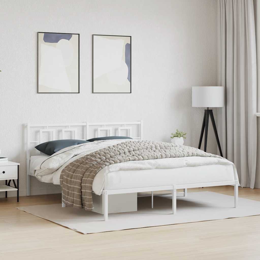 Metalni okvir za krevet s uzglavljem bijeli 150x200 cm